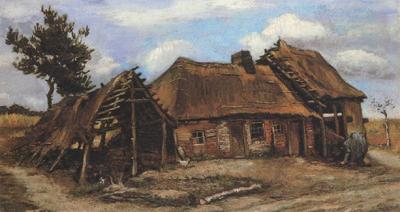 Vincent Van Gogh Cottage with Decrepit Barn and Stooping Woman (nn04) Spain oil painting art